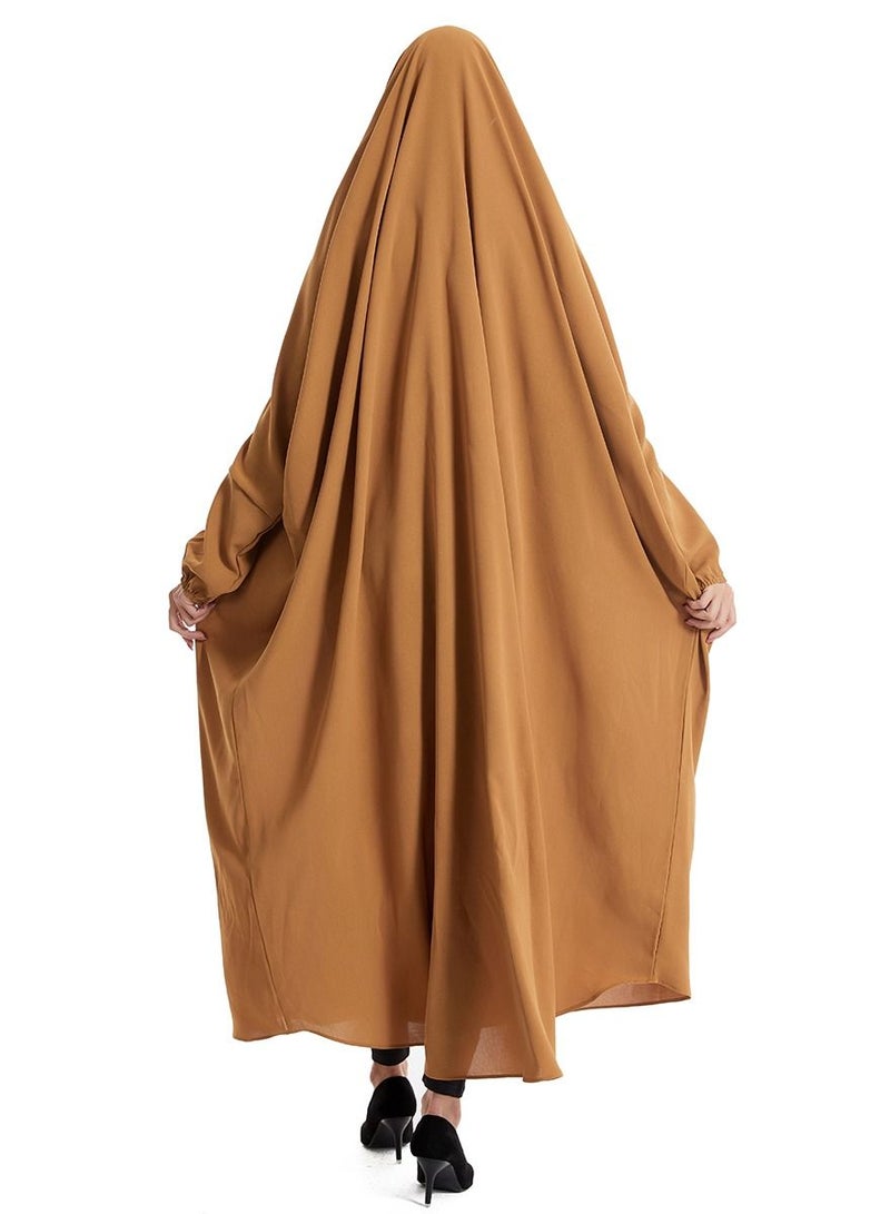 إسكدنيا Women's Solid Color Abaya Long Sleeve Thobe Robe Brown - Image 2