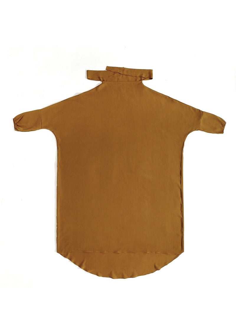إسكدنيا Women's Solid Color Abaya Long Sleeve Thobe Robe Brown - Image 3