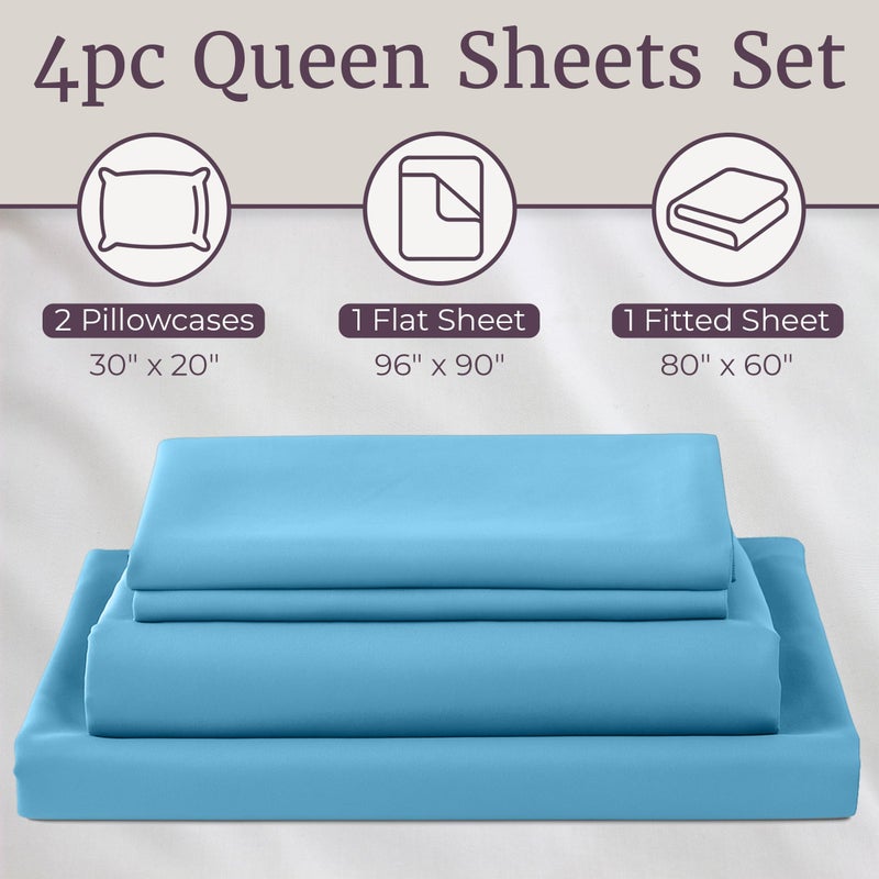 Lavish Home Sheets for Queen Size Bed - 4-Piece Wrinkle Resistant Brushed Microfiber Sheet Set - 2 Pillowcases, Flat, and Fitted Sheets by Lavish Home (Blue) - Image 3
