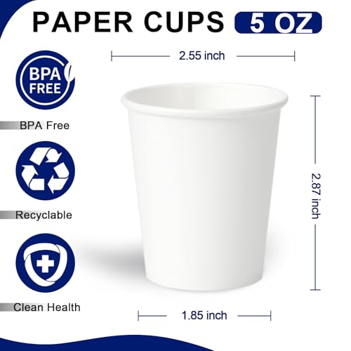 BYSNOW 100 Pack 5 oz Paper Cups, Disposable Bathroom Cups, Small Mouthwash Cups, Mini Paper Cups for Bathroom White 100Pack - Image 2