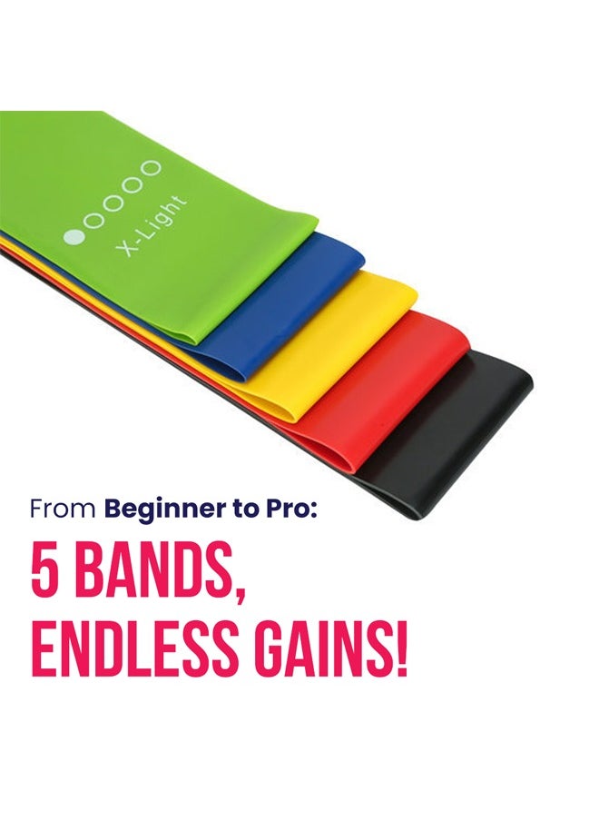 Rubber Resistance Bands Set - 5pcs for Full-Body Workouts, Strength Training, and Physical Therapy