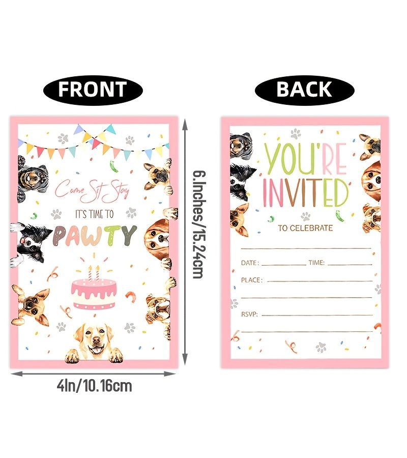 20 Cute Watercolor Puppy Birthday Party Invitations for Girls Boys Teens - Image 3
