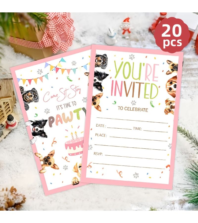20 Cute Watercolor Puppy Birthday Party Invitations for Girls Boys Teens - Image 1