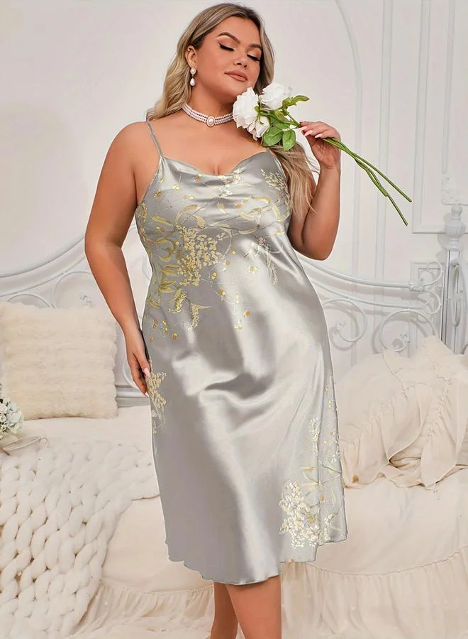 Take Two  Plus Size Floral Satin Slip Dress for Women | Best Price UAE