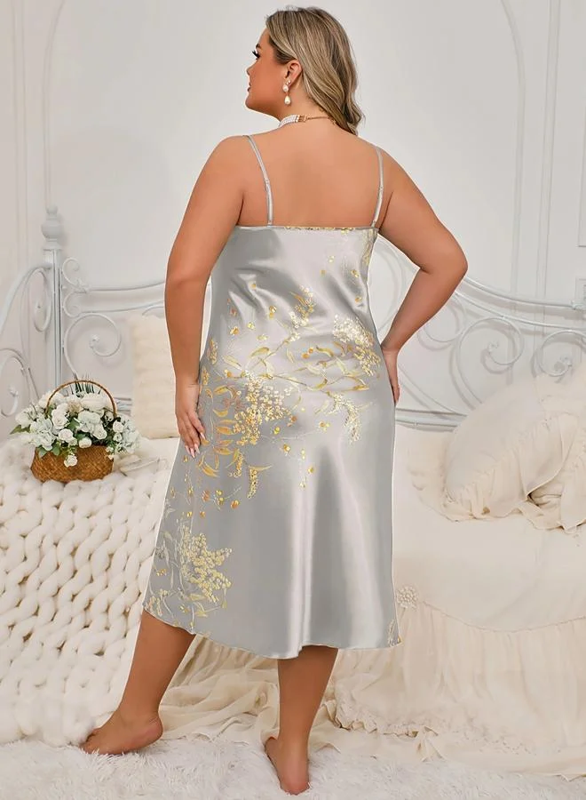 Take Two  Plus Size Floral Satin Slip Dress for Women | Best Price UAE