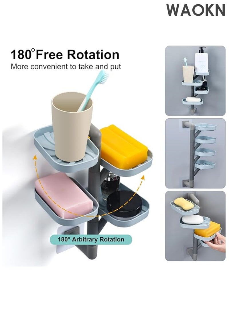 دبليو أيه أو كي أن حامل صابون مثبت على الحائط بأربع طبقات بدون حفر، قابل للدوران، ذاتي التصريف، قابل للإزالة، مناسب لصينية الحمام، حامل إسفنجة ذاتي التصريف، حامل ماكينة حلاقة - Image 2