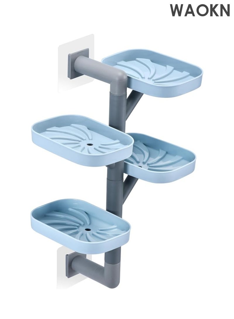 دبليو أيه أو كي أن حامل صابون مثبت على الحائط بأربع طبقات بدون حفر، قابل للدوران، ذاتي التصريف، قابل للإزالة، مناسب لصينية الحمام، حامل إسفنجة ذاتي التصريف، حامل ماكينة حلاقة - Image 1