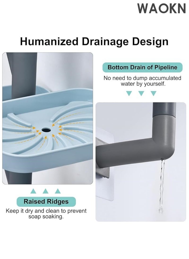دبليو أيه أو كي أن حامل صابون مثبت على الحائط بأربع طبقات بدون حفر، قابل للدوران، ذاتي التصريف، قابل للإزالة، مناسب لصينية الحمام، حامل إسفنجة ذاتي التصريف، حامل ماكينة حلاقة - Image 4