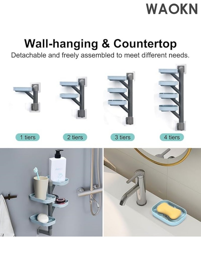 دبليو أيه أو كي أن حامل صابون مثبت على الحائط بأربع طبقات بدون حفر، قابل للدوران، ذاتي التصريف، قابل للإزالة، مناسب لصينية الحمام، حامل إسفنجة ذاتي التصريف، حامل ماكينة حلاقة - Image 3