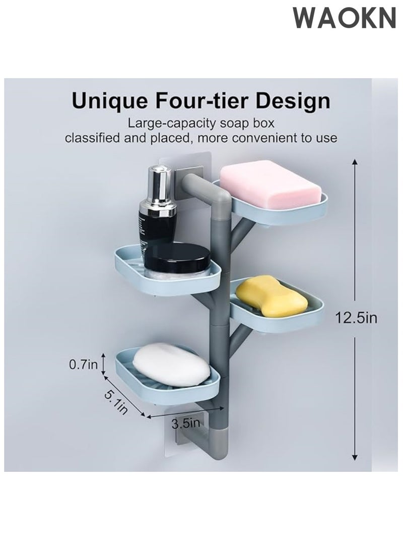 دبليو أيه أو كي أن حامل صابون مثبت على الحائط بأربع طبقات بدون حفر، قابل للدوران، ذاتي التصريف، قابل للإزالة، مناسب لصينية الحمام، حامل إسفنجة ذاتي التصريف، حامل ماكينة حلاقة - Image 5