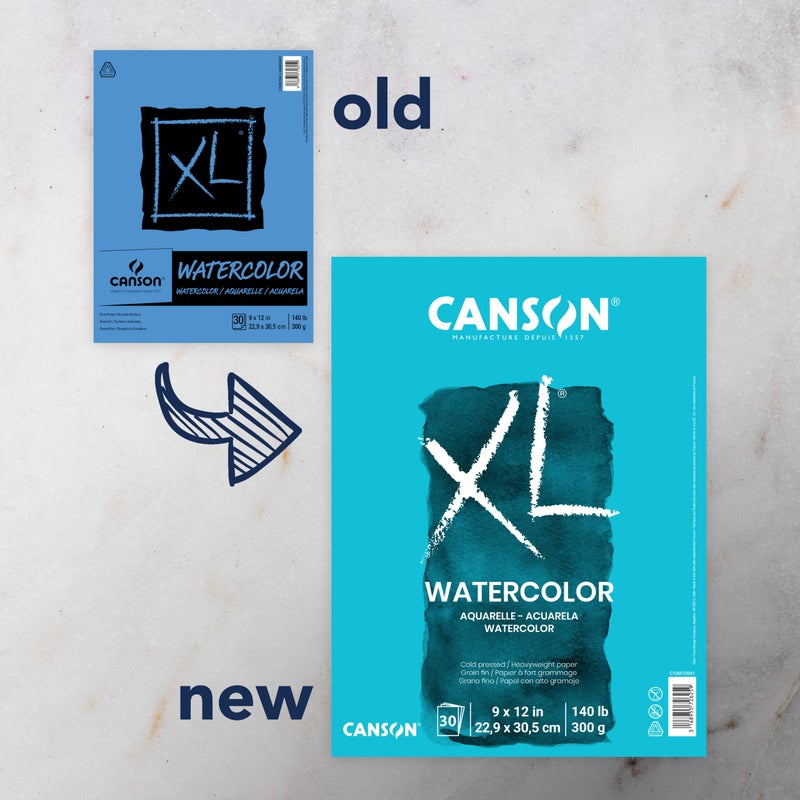 CANSON دفتر ألوان مائية من سلسلة كانسون XL، ورق أبيض ثقيل، تجليد قابل للطي، 30 ورقة، 9x12 بوصة - Image 2
