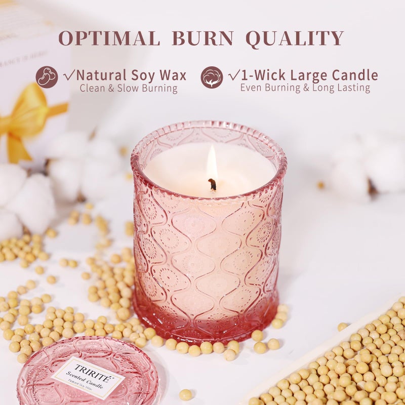 TRIRITE Pink Sands Scented Candle for Mother's Day, Melon & Osmanthus Jar Candle Natural Soy Candles for Home Scented, 60 Hour Candle in Glass Gift for Women, Friends, Family, Colleagues - Image 4