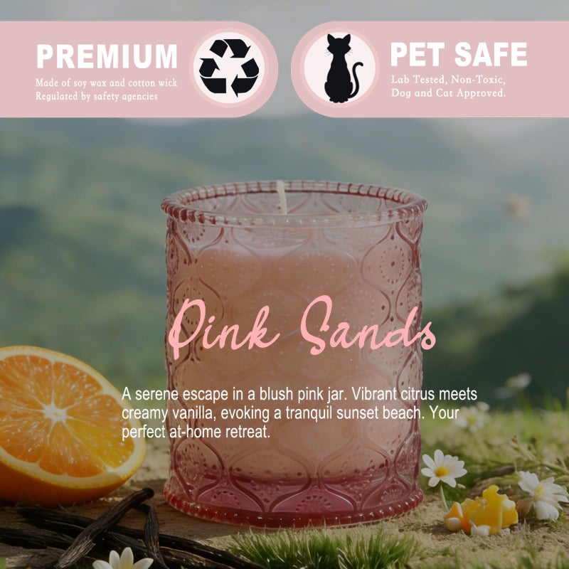 TRIRITE Pink Sands Scented Candle for Mother's Day, Melon & Osmanthus Jar Candle Natural Soy Candles for Home Scented, 60 Hour Candle in Glass Gift for Women, Friends, Family, Colleagues - Image 3