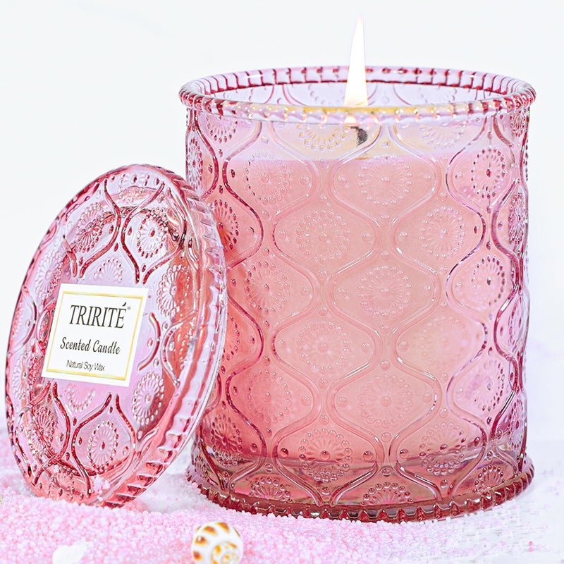 TRIRITE Pink Sands Scented Candle for Mother's Day, Melon & Osmanthus Jar Candle Natural Soy Candles for Home Scented, 60 Hour Candle in Glass Gift for Women, Friends, Family, Colleagues - Image 1