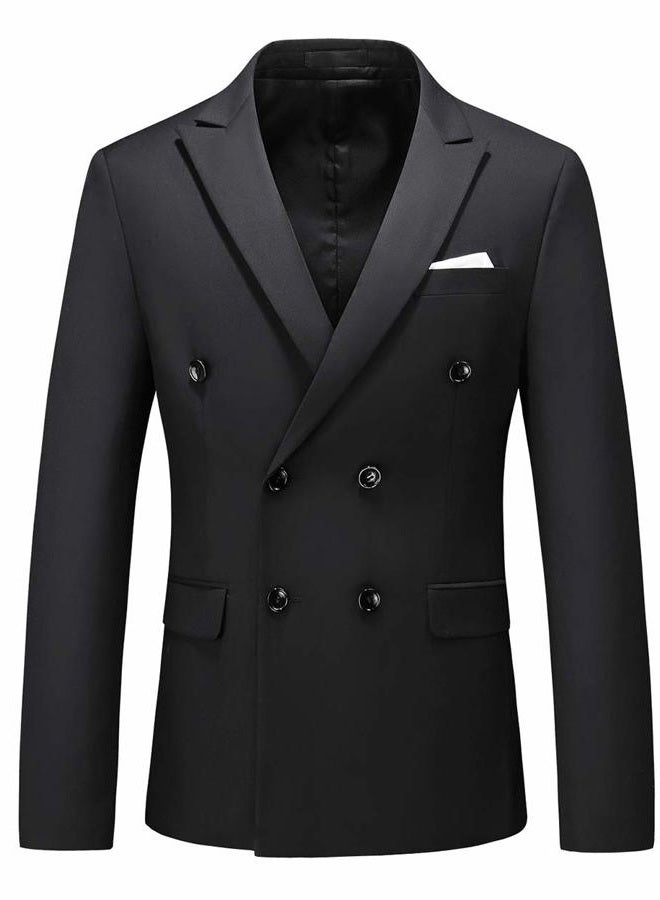 UNINUKOO Mens Suit Jacket Double Breasted Blazer Men Slim Fit Casual Prom Wedding Daily Tux Suit Coats Blazer, Black, 44 - Image 1