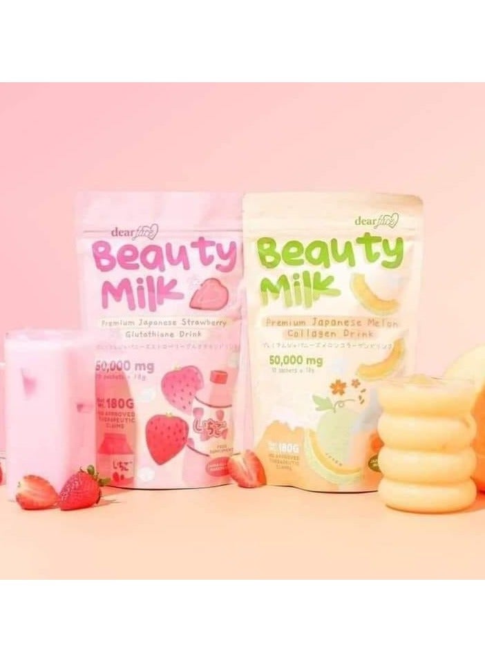 dear face Japanese Collagen Facial Milk Watermelon Strawberry Drink - 50,000mg Hydrolyzed Collagen