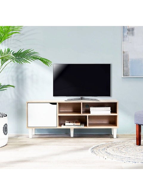 Elio TV Cabinet For Up To 32 Inches TV Entertainment Modern Design Wall Unit Furniture Wooden TV Stand For Living Room Bedroom TV Rack L120xW40xH49 cm Sonoma Oak/White