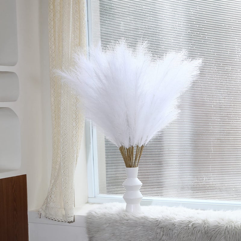 Wertuirk 8 Pcs 45 inch Tall Faux Pampas Grass Decor, Large Artificial White Pompous Grass Bulk, Long Fake Pompas for Floor Vase Filler, Wedding, Baby Shower, Home and Boho Decor (White) - Image 2