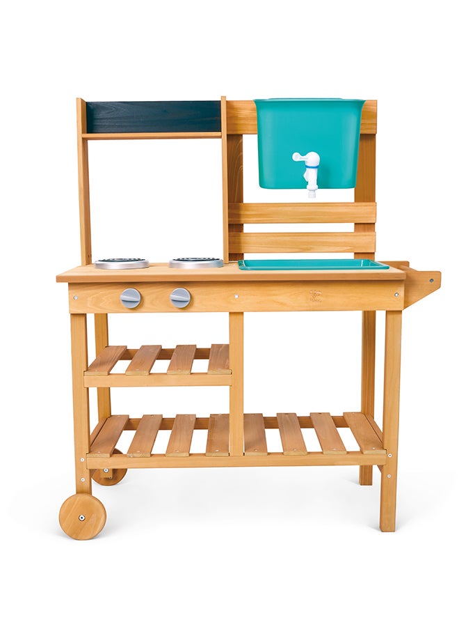 HAPE Outdoor Explorer’s Kitchen Set – Wooden Outdoor Play Kitchen with Sink, Water Tank, Sand Toys & Utensils, Role Play Cooking Toy for Kids, Durable Garden Kitchen Playset for Toddlers 3+ - Image 4