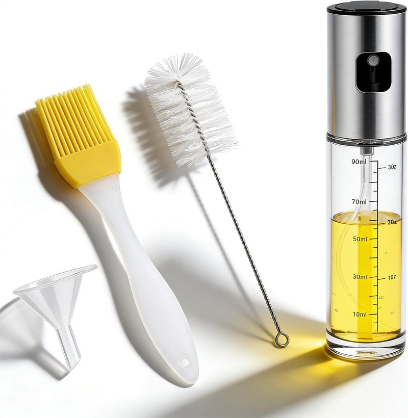 Duomama 100ml Glass Oil Sprayer with Brush & Funnel - Olive Oil Mister for Air Fryer, Salad, BBQ, Roasting - Healthy Cooking Spray Bottle - Easy Kitchen Tool for Grilling - Image 1