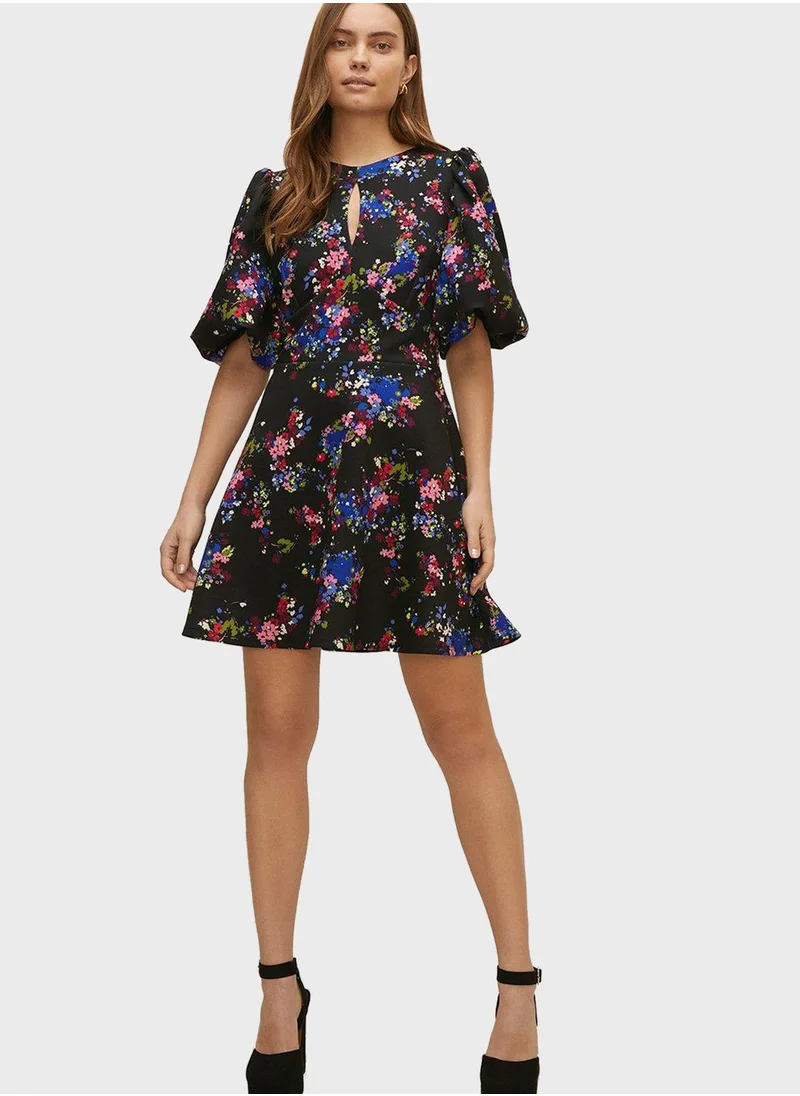 Oasis Floral Print Puff Sleeve Skater Dress