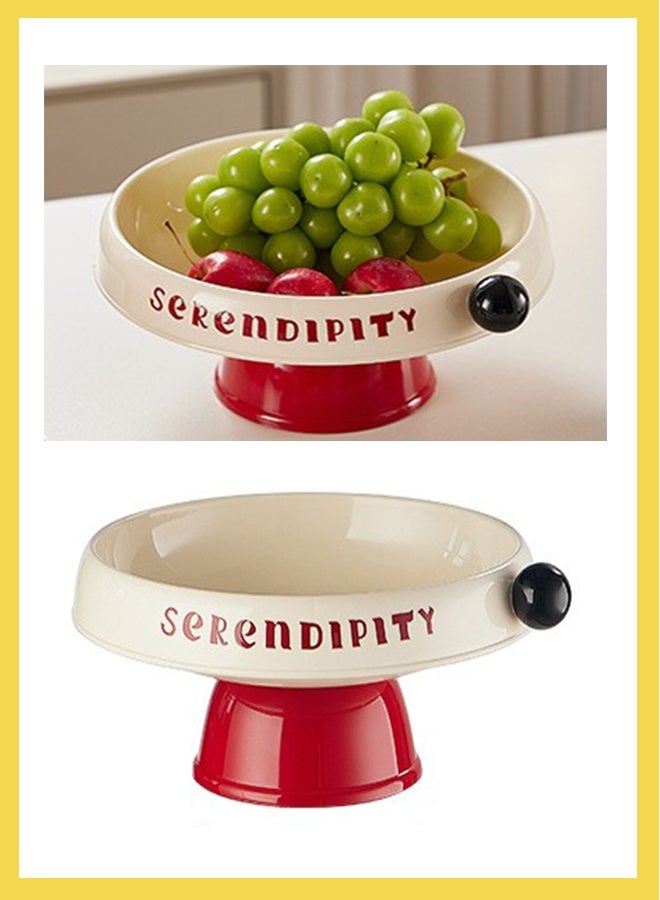 صينية تخزين كبيرة السعة عالية الساق، علبة حلوى للمطبخ للوجبات الخفيفة للتجفيف، صينية تخزين مزخرفة، صينية شاي، صينية تخزين، صينية ديكور منزلي، لديكور غرفة المعيشة في غرفة المعيشة في المنزل - مستديرة وحمراء - Image 1