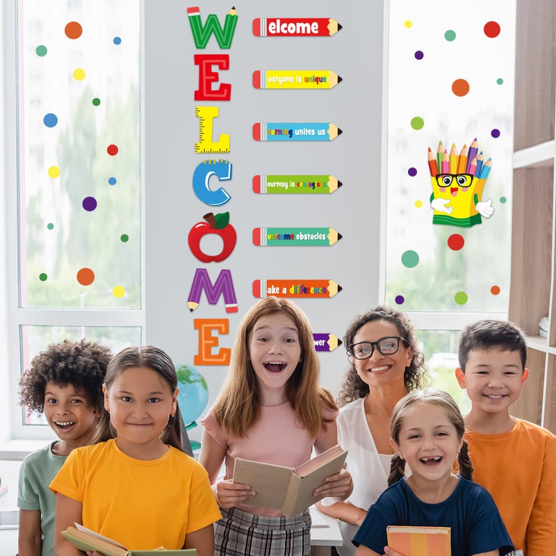 Cinrobiye Welcome Window Door Clings Stickers,Welcome Poster for Classrooms Door Decorations Back to School Party Teachers Supplies for Preschool Kindergarten Elementary Wall Glass Blackboard Decor - Image 5