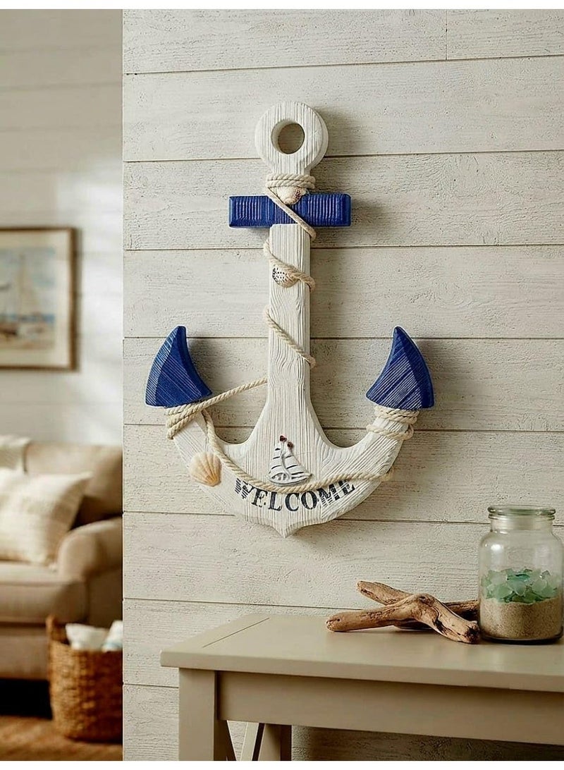 Nautical Anchor Wall Décor Welcome Sign - Coastal Beach House Marine Wall Hanging - Image 1