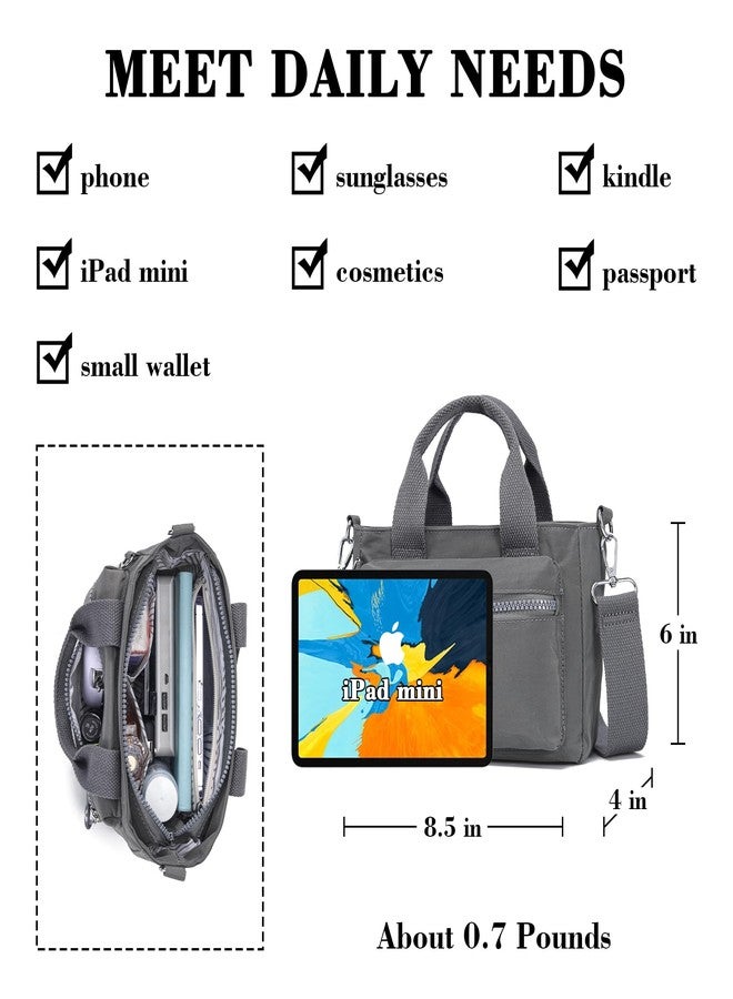 AOCINA Mini Tote Bag with Multi Pockets Small Crossbody Bags for Women Nylon Printed Shoulder Bag(Stone gray) - Image 5