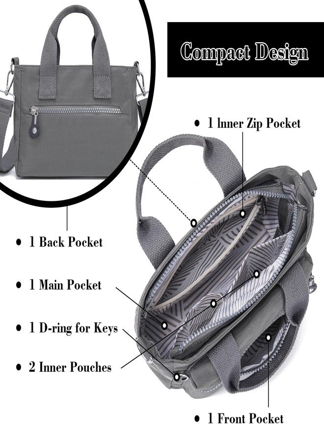 AOCINA Mini Tote Bag with Multi Pockets Small Crossbody Bags for Women Nylon Printed Shoulder Bag(Stone gray) - Image 4
