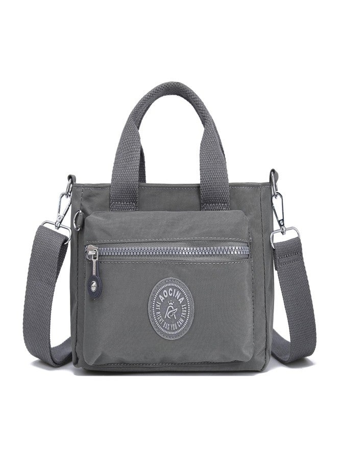 AOCINA Mini Tote Bag with Multi Pockets Small Crossbody Bags for Women Nylon Printed Shoulder Bag(Stone gray) - Image 1