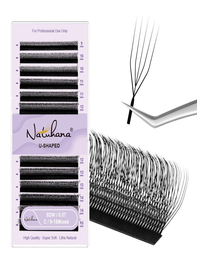 Natuhana 5D U Shape Lash Extensions Easy Fan Russian Volume U Eyelash C/D Curl 0.07mm Natural U Shaped 12 Rows Premade Eye Lashes Supply(Black,0.07C,9-15mm) - Image 1