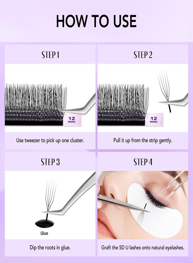 Natuhana 5D U Shape Lash Extensions Easy Fan Russian Volume U Eyelash C/D Curl 0.07mm Natural U Shaped 12 Rows Premade Eye Lashes Supply(Black,0.07C,9-15mm) - Image 5