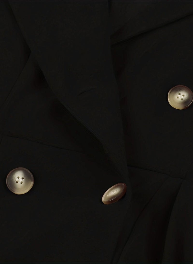 Elegant Button Detail Dress Black Work Casual Dress Cocktail Swing Dress - Image 3
