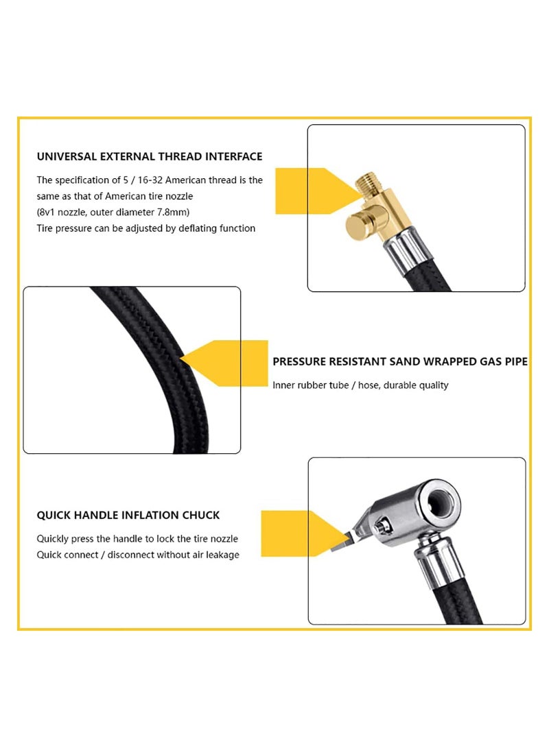 Inflator Pump Hose Adapter With Locking Air Tyre Tire Chuck, Flexible Extension Tire Valve Adaptor for Universal Cars Truck Motorcycle Bike - Image 3