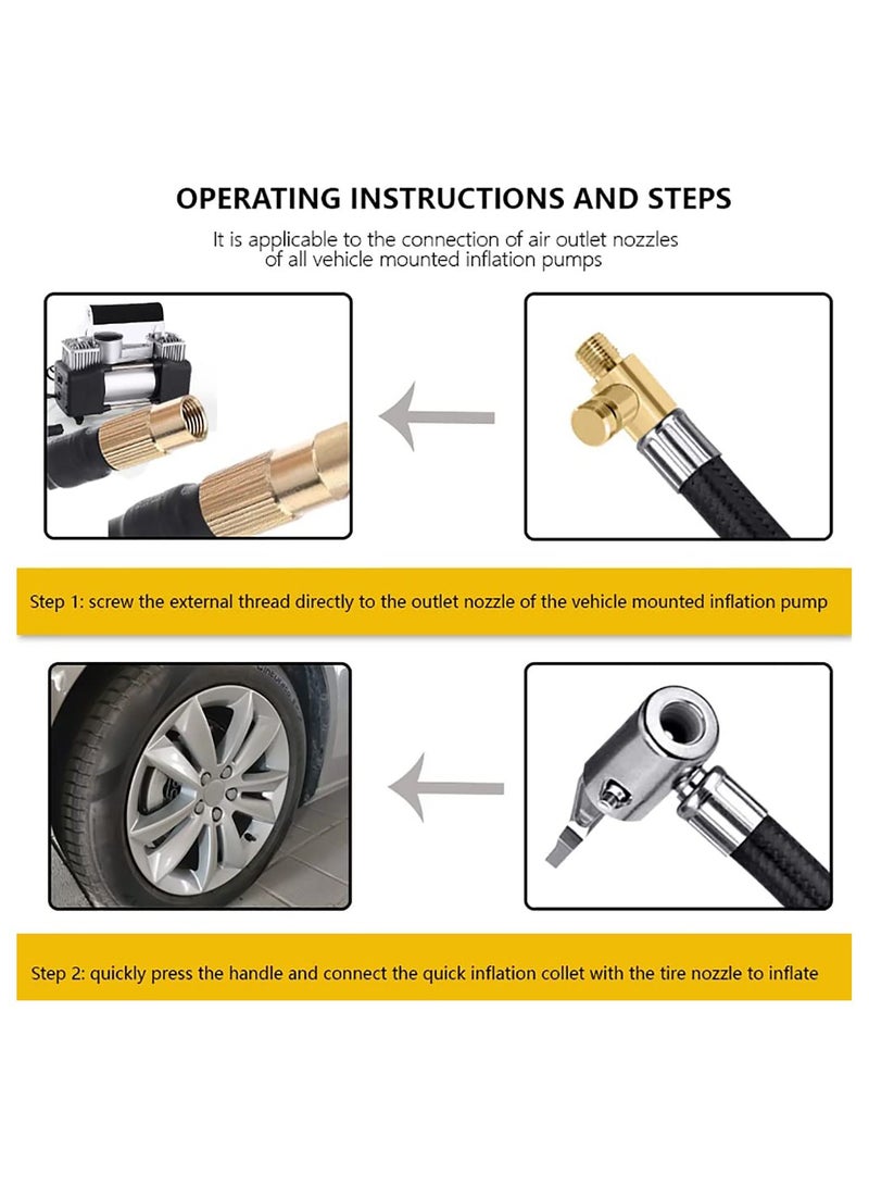 Inflator Pump Hose Adapter With Locking Air Tyre Tire Chuck, Flexible Extension Tire Valve Adaptor for Universal Cars Truck Motorcycle Bike - Image 5