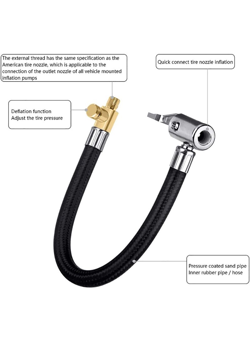 Inflator Pump Hose Adapter With Locking Air Tyre Tire Chuck, Flexible Extension Tire Valve Adaptor for Universal Cars Truck Motorcycle Bike - Image 2