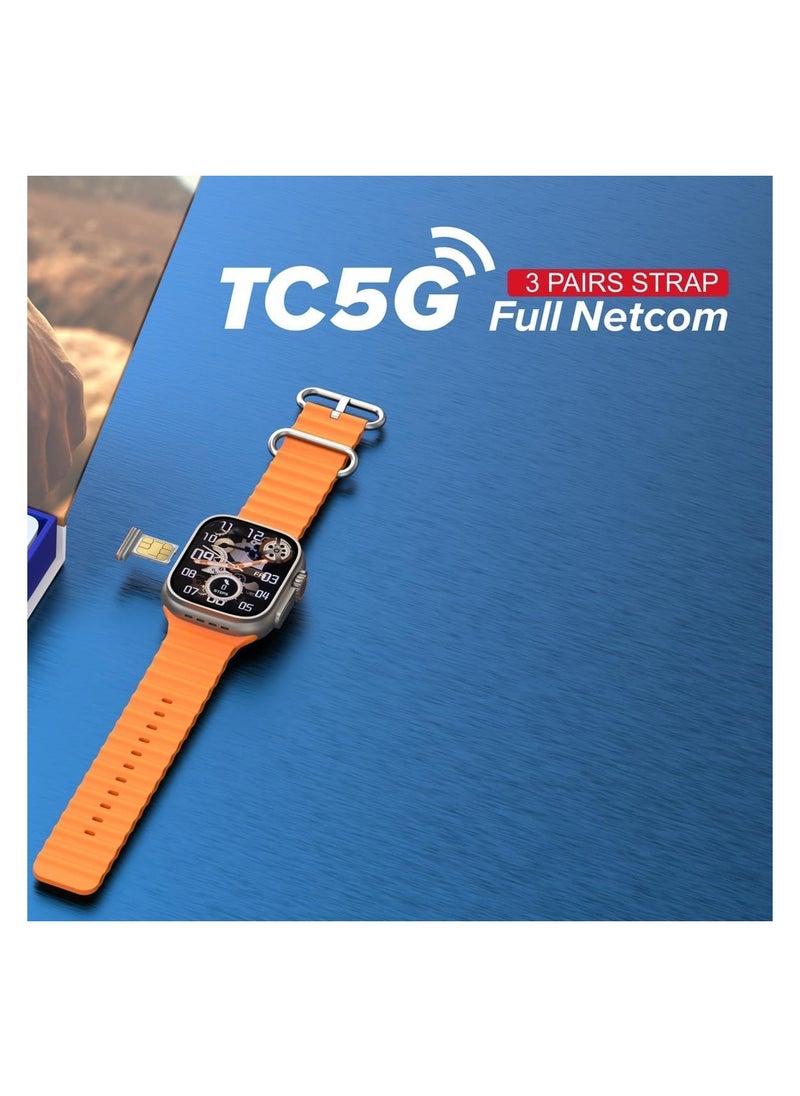 Telzeal ساعة تلزيل TC5G الذكية مع اتصال كامل بشبكة الهاتف، فتحة بطاقة SIM، 3 أزواج من الأشرطة وشاحن لاسلكي مصممة للسيدات والرجال - Image 5