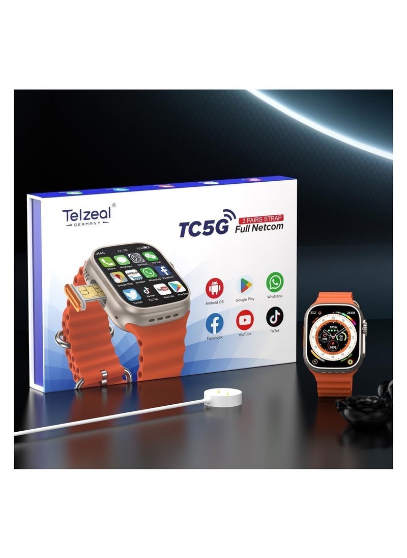 Telzeal ساعة تلزيل TC5G الذكية مع اتصال كامل بشبكة الهاتف، فتحة بطاقة SIM، 3 أزواج من الأشرطة وشاحن لاسلكي مصممة للسيدات والرجال - Image 4