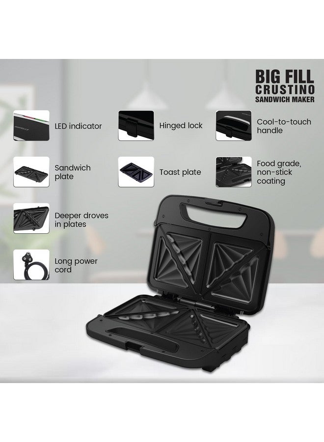 Havells Big Fill Crustino Sandwich Maker 900W with Food Grade Non Stick Coated Sole Plates Heat Resistant Backlite Body & 2 Years Warranty - Image 2
