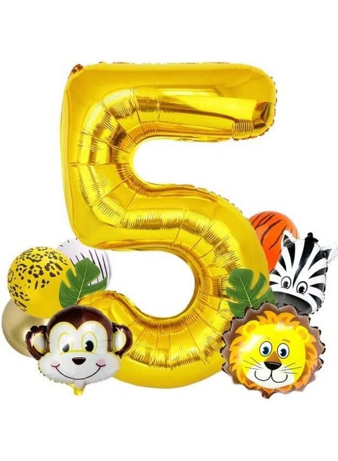 FI - FLICK IN FI - FLICK IN Jungle Safari Animal Balloons Set 17pcs,Wild One Decoration,Animals Theme,Foil Balloons,Birthday Decorations for Boys, Number 5  - Image 5