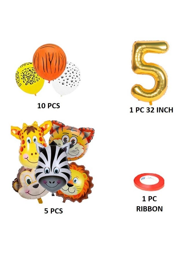 FI - FLICK IN FI - FLICK IN Jungle Safari Animal Balloons Set 17pcs,Wild One Decoration,Animals Theme,Foil Balloons,Birthday Decorations for Boys, Number 5  - Image 2