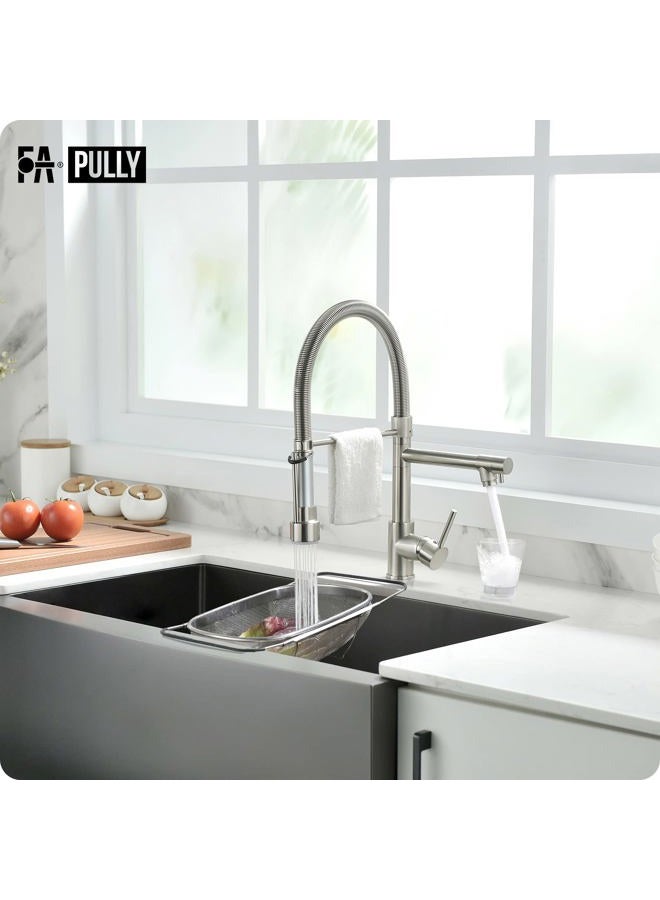 Fapully Pull Down Kitchen Faucet with Lock Sprayer,Single Handle Spring Stainless Steel Kitchen Sink Faucet Brushed Nickel - Image 3