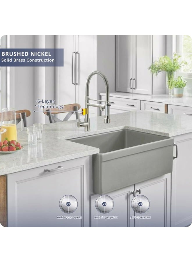 Fapully Pull Down Kitchen Faucet with Lock Sprayer,Single Handle Spring Stainless Steel Kitchen Sink Faucet Brushed Nickel - Image 2