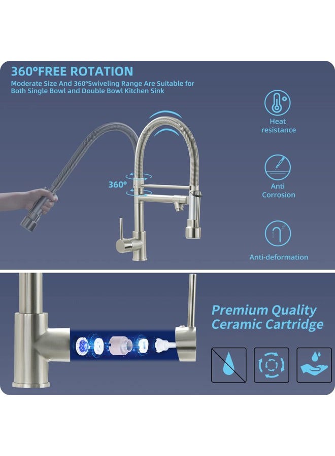 Fapully Pull Down Kitchen Faucet with Lock Sprayer,Single Handle Spring Stainless Steel Kitchen Sink Faucet Brushed Nickel - Image 5