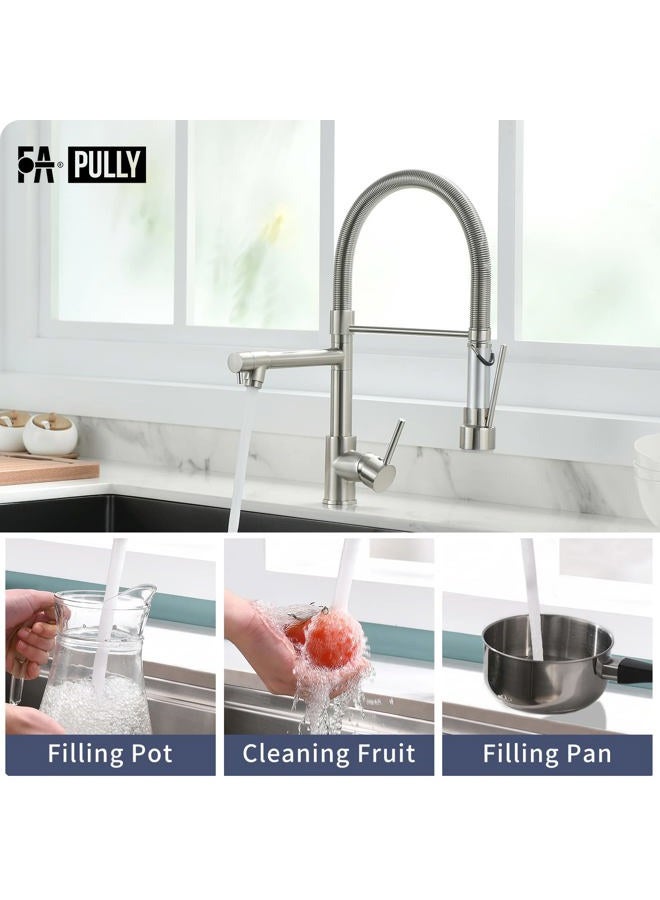 Fapully Pull Down Kitchen Faucet with Lock Sprayer,Single Handle Spring Stainless Steel Kitchen Sink Faucet Brushed Nickel - Image 4