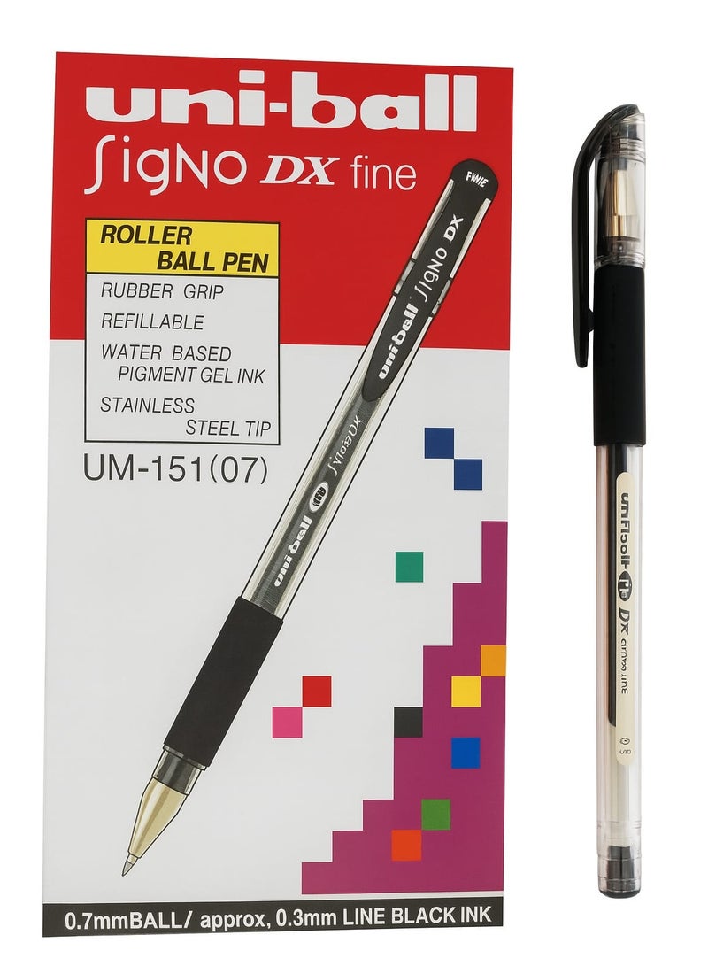 Uniball Uni-Ball Signo DX Fine 0.3mm Roller Ball Pen – Black Ink – 12 Pens in 1 Pack  - Image 1