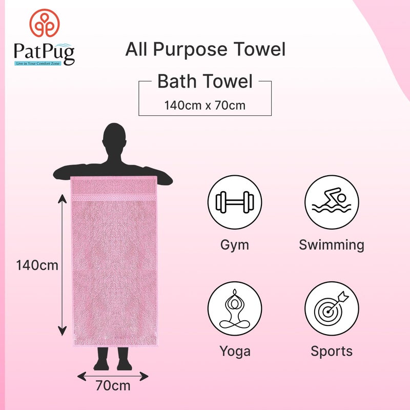 PatPug 100 Indian Ultra Soft Cotton 380 GSM Highly Absorbent Fade Resistant Large Bath Towel Sweet Pink - Image 4