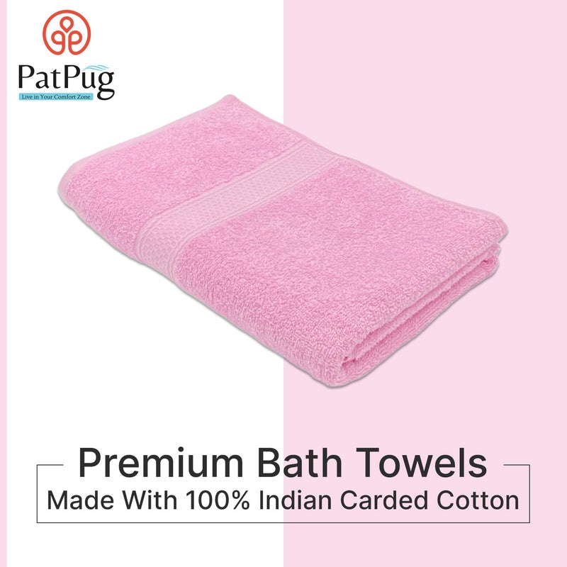 PatPug 100 Indian Ultra Soft Cotton 380 GSM Highly Absorbent Fade Resistant Large Bath Towel Sweet Pink - Image 3