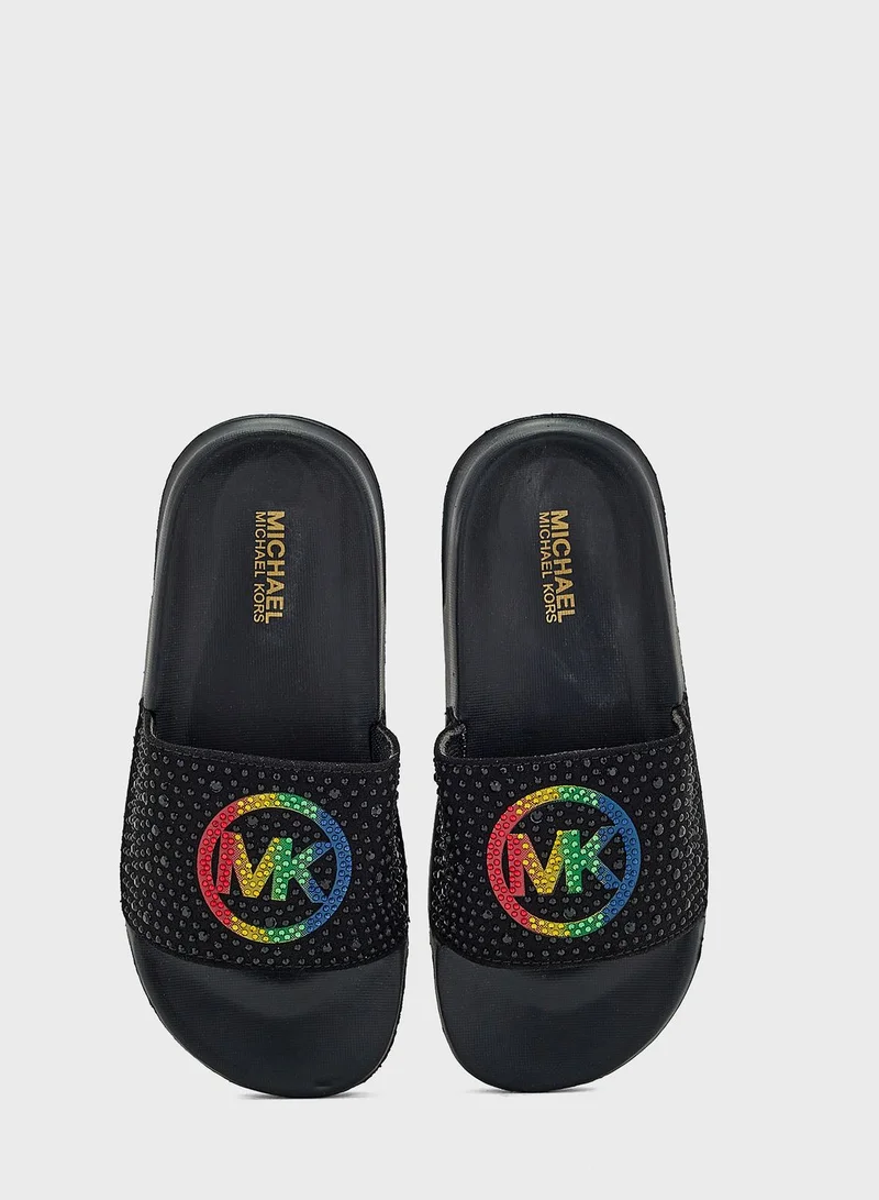 Michael Kors Youth Jett Charm Crystal Slides